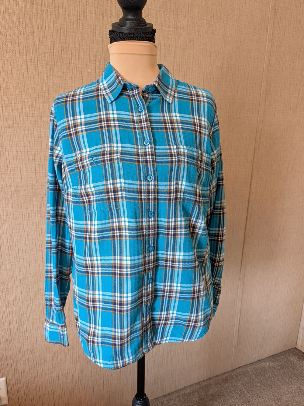 St. John's Bay Turquoise Plaid Button-Down Shirt